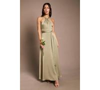 Coast Women's Honoured Twist Halterneck Satin Maxi Bridesmaid Dress in Olive | Size: 22