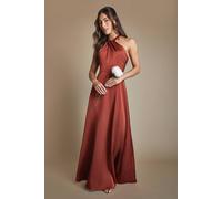 Coast Women's Honoured Twist Halterneck Satin Maxi Bridesmaid Dress in Rust | Size: 18
