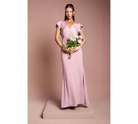Coast Women's Honoured V Neck Angel Short Sleeve Satin Maxi Bridesmaid Dress in Antique Rose | Size: 16 Coast Antique Rose 16