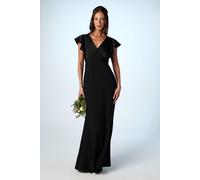 Coast Women's Honoured V Neck Angel Short Sleeve Satin Maxi Bridesmaid Dress in Black | Size: 14 Coast Black 14