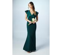 Coast Women's Honoured V Neck Angel Short Sleeve Satin Maxi Bridesmaid Dress in Emerald | Size: 18 Coast Emerald 18