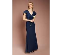 Coast Women's Honoured V Neck Angel Short Sleeve Satin Maxi Bridesmaid Dress in Navy | Size: 18 Coast Navy 18