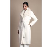 Coast Women's Ivory Faux Fur Collar Occasion Belted Midi Coat | Size: 14 Coast Ivory 14