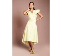 Coast Women's Jacquard Frill Sleeve Wrap High Low Midi Dress in Lemon | Size: 12