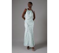 Coast Women's Jacquard Halter Neck Sleeveless Frill Maxi Holiday Dress in Mint | Size: 14 Coast Mint 14