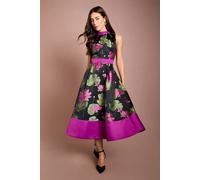 Coast Women's Jacquard Sleeveless Midi Dress With Satin Waistband in Green | Size: 16