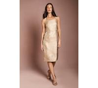 Coast Women's Jacquard Square Neck Pencil Dress in Gold | Size: 12