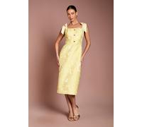 Coast Women's Jacquard Tie Shoulder Button Detail Pencil Dress in Lemon | Size: 8 Coast Lemon 8