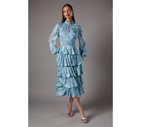 Coast Women's Jacquard Tiered Midi Dress in Ice Blue | Size: 18