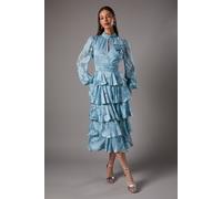 Coast Women's Jacquard Tiered Midi Dress in Ice Blue | Size: 8 Coast Ice Blue 8