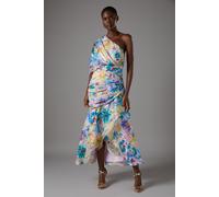 Coast Women's Jacquard Tiered One Shoulder Midi Dress in Yellow | Size: 10 Coast Yellow 10