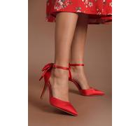 Coast Women's Kittie Satin Bow Pointed High Stiletto Heel Comfort Sock Court Shoes in Flame Red | Size: 8