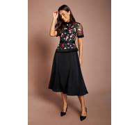 Coast Women's Lace Bodice Short Sleeve Satin Skirt Midi Dress in Black | Size: 16