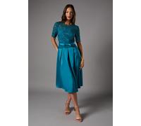 Coast Women's Lace & Crepe Full Skirted Midi Dress in Teal | Size: 10 Coast Teal 10