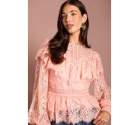 Coast Women's Lace Frill Detail Blouson Sleeve Blouse in Pink | Size: 8 Coast Pink 8