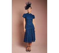 Coast Women's Lace Frill Sleeve High Neck Midi Dress in Navy | Size: 12 Coast Navy 12