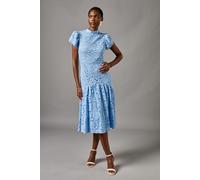 Coast Lace Frill Sleeve High Neck Midi Dress In Pale Blue pale blue 10