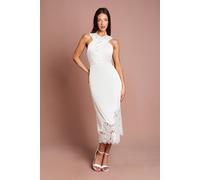 Coast Women's Lace Hem Cross Front Halter Satin Dress in Ivory | Size: 14
