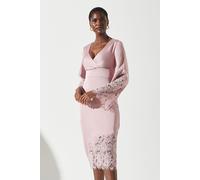 Coast Women's Lace Panelled Satin Wrap Dress in Dusky Pink | Size: 12 Coast Dusky Pink 12
