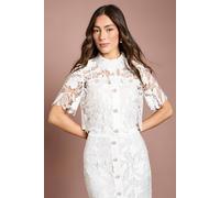 Coast Women's Lace Pearl Button Shirt in Ivory | Size: 12 Coast Ivory 12