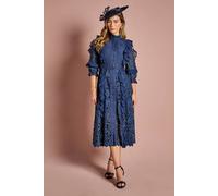 Coast Women's Lace Ruffle Shirt Dress With Tie in Navy | Size: 16 Coast Navy 16