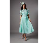 Coast Women's Lace Top Pleat Skirt Jewel Button Dress in Sage | Size: 14