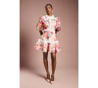 Coast Women's Lace Trim Collared Printed Organza Mini Dress in Ivory | Size: 12 Coast Ivory 12