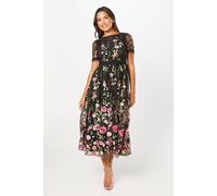 Coast Women's Lace Trim Detail Embroidered Mesh Midi Dress in Black | Size: 10 Coast Black 10