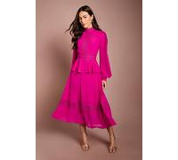 Coast Women's Lace Trim Detail Long Sleeve Midi Dress in Magenta | Size: 16