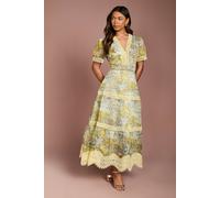 Coast Women's Lace Trim Printed Organza Midi Dress in Green | Size: 8
