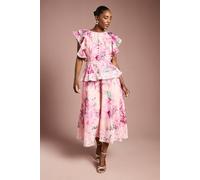 Coast Women's Lace Trim Printed Ruffle Midi Dress in Blush | Size: 10