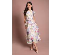 Coast Women's Lace Trim Tiered Organza Midi Dress in Ivory | Size: 12