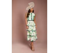 Coast Women's Lace Trim Tiered Printed Organza Midi Dress in Ivory | Size: 18 Coast Ivory 18