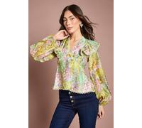 Coast Women's Lace Trim V Neck Organza Blouse | Size: 14 Coast Multicolor 14
