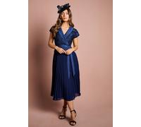 Coast Women's Lace Wrap Top Pleat Tux Midi Dress in Navy | Size: 8