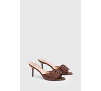 Coast Women's Lia Satin Bow Detail High Stiletto Heel Mules in Chocolate | Size: 8