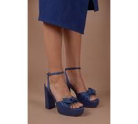 Coast Women's Lillie Satin Ruffle Detail Platform Block Heeled Sandals in Navy | Size: 5 Coast Navy 5