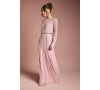 Coast Women's Linear Sequin Embellished Long Sleeve Maxi Dress in Blush | Size: 12 Coast Blush 12
