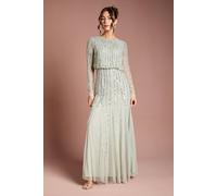 Coast Women's Linear Sequin Embellished Long Sleeve Maxi Dress in Sage | Size: 16
