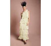 Coast Women's Lisa Tan 3D Floral Spot Print Tiered Maxi Dress in Butter | Size: 12