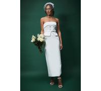 Coast Women's Lisa Tan Bandeau Satin Button Midi Wedding Dress in Ivory | Size: 12 Coast Ivory 12
