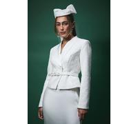 Lisa Tan Boucle Sequin Fitted Jacket With Belt Coast White 16