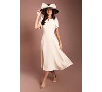 Coast Women's Lisa Tan Bow Shoulder Crepe Full Skirt Midi Dress in Ivory | Size: 10