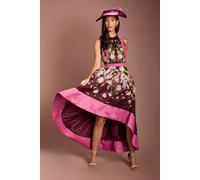 Coast Women's Lisa Tan Bow Shoulder Hi Low Printed Midi Dress in Wine | Size: 14