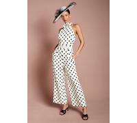 Coast Women's Lisa Tan Corsage Printed Halter Neck Jumpsuit in Cream | Size: 16