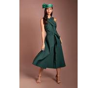 Coast Women's Lisa Tan Cross Neck Belted Crepe Midi Dress in Forest | Size: 16