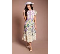 Coast Women's Lisa Tan Floral Printed Lace Trim Pleated Midi Dress in Ivory | Size: 14 Coast Ivory 14