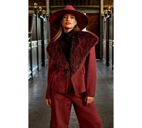 Coast Women's Lisa Tan Fur Trim Premium Jacket With Wadding in Burgundy | Size: 8