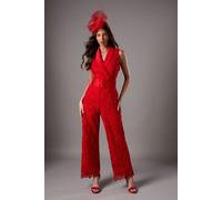 Lisa Tan Lace Belted Jumpsuit Coast Red 10