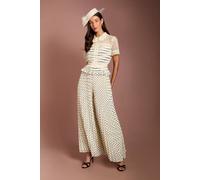 Coast Women's Lisa Tan Lace Collar Polka Dot Pleated Trouser Jumpsuit in Ivory | Size: 12 Coast Ivory 12